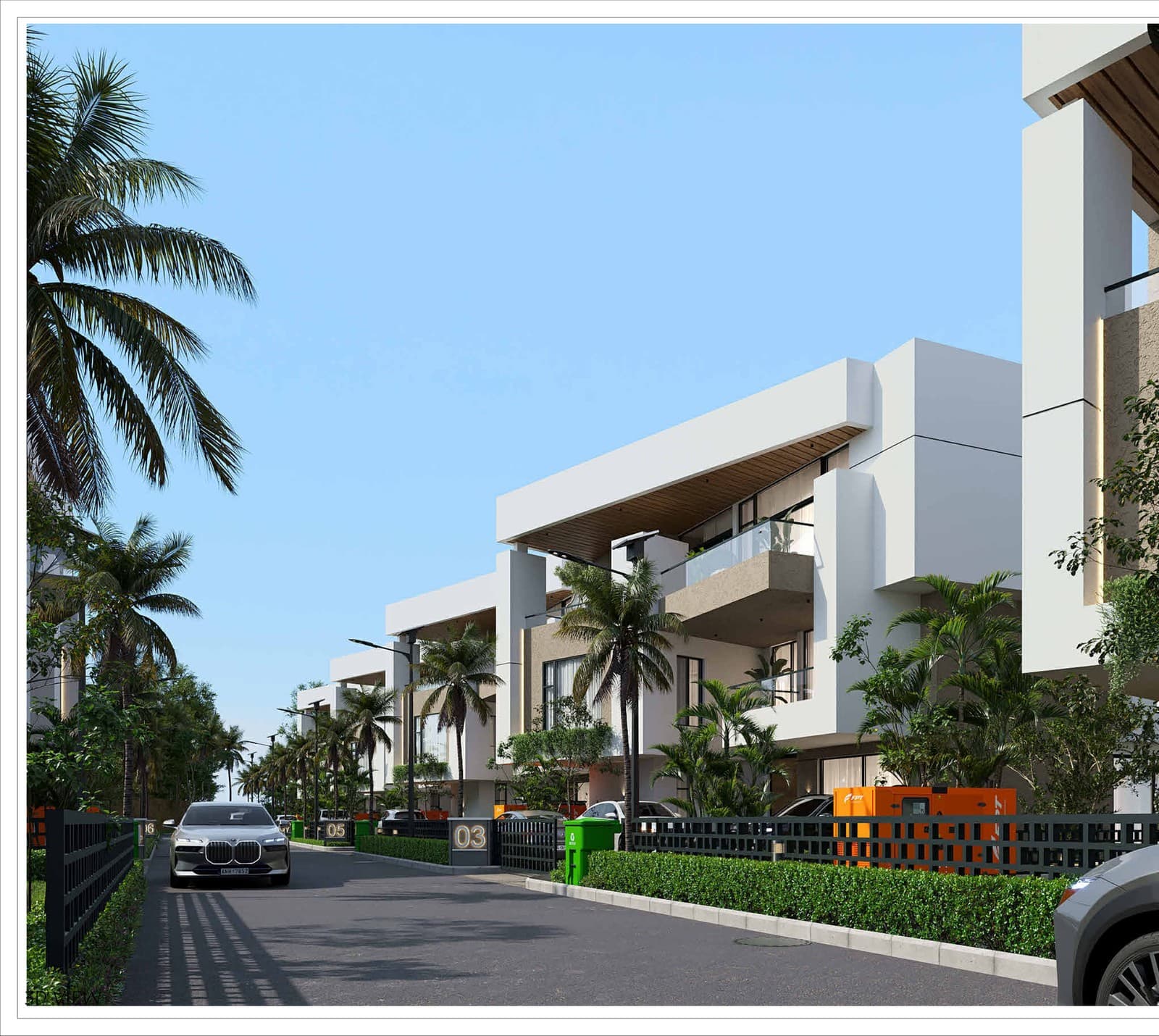 The Ridge — street elevation, all eight villas